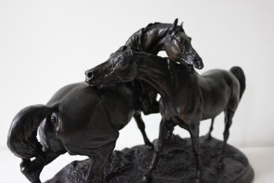 Pierre Jules Mene Antique French Bronze Sculpture of Two Horses