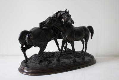 Pierre Jules Mene Antique French Bronze Sculpture of Two Horses