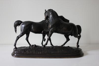 Pierre Jules Mene Antique French Bronze Sculpture of Two Horses