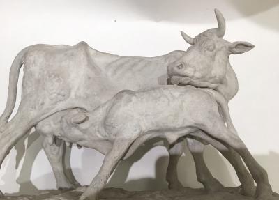 Pierre Jules Mene Pierre Jules MENE 1810 1879 Cow and her calf plaster model France circa1850
