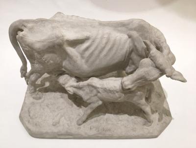 Pierre Jules Mene Pierre Jules MENE 1810 1879 Cow and her calf plaster model France circa1850
