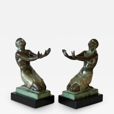 Pierre Le Faguays Art Deco Style Lady Bookends Ecstasy by Pierre Le Faguays for Max Le Verrier