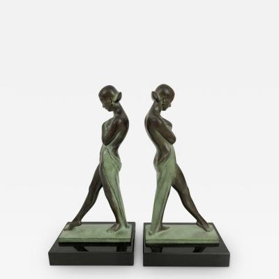 Pierre Le Faguays Art Deco Style Lady Bookends Meditation by Pierre Le Faguays for Max Le Verrier