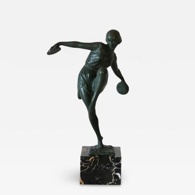 Pierre Le Faguays Vintage Cymbal Dancer French Art Deco Sculpture by Fayral for Max Le Verrier