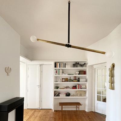 Pierre Mounier PANTIN Unique lighting pendant with patinated brass and genuine leather