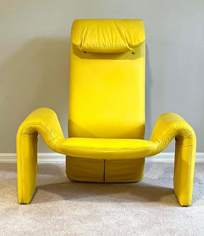 Pierre Paulin Pair of French Mid Century Modern Leather Lounge Chairs Ottoman Pierre Paulin