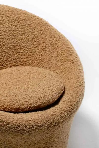 Pierre Paulin Pair of Modern 1970s Pierre Paulin Style Mushroom Swivel Chairs in Latte Boucl 