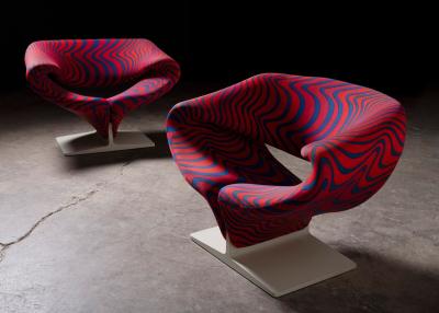 Pierre Paulin Pierre Paulin Rare and Early Ribbon Chairs with Original Fabric 1967 Signed 