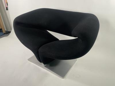 Pierre Paulin Set of Pierre Paulin French Mid Century Black Ribbon Armchairs and Ottoman