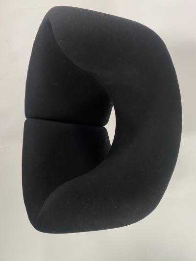 Pierre Paulin Set of Pierre Paulin French Mid Century Black Ribbon Armchairs and Ottoman