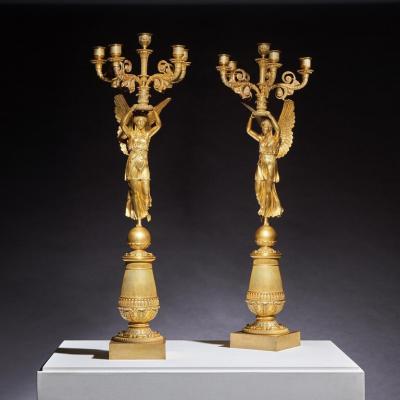 Pierre Philippe Thomire XCEPTIONAL PAIR OF FRENCH LATE EMPIRE GILT BRONZE CANDELABRA