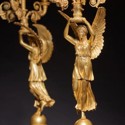 Pierre Philippe Thomire XCEPTIONAL PAIR OF FRENCH LATE EMPIRE GILT BRONZE CANDELABRA