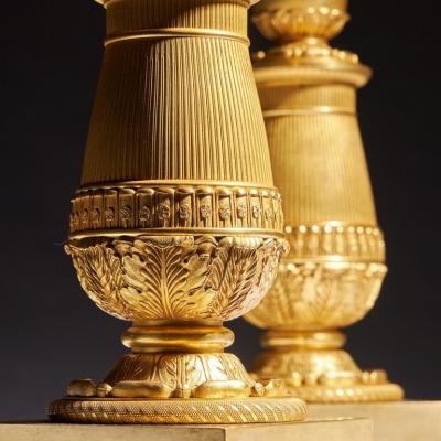 Pierre Philippe Thomire XCEPTIONAL PAIR OF FRENCH LATE EMPIRE GILT BRONZE CANDELABRA