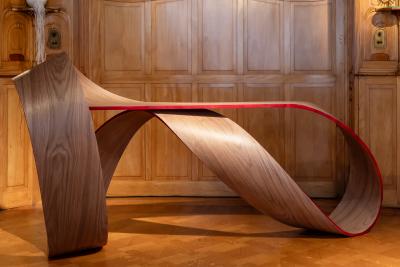 Pierre Renart M bius console with straw marquetry