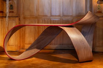 Pierre Renart M bius console with straw marquetry