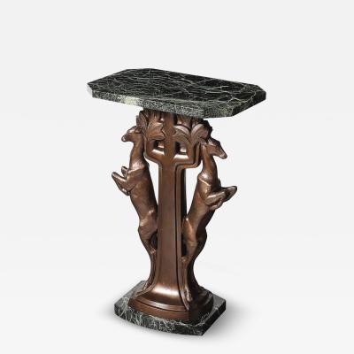 Pierre Sega Art Deco Sculptural Bronze Gazelle Motif Green Marble Side Table signed P Sega