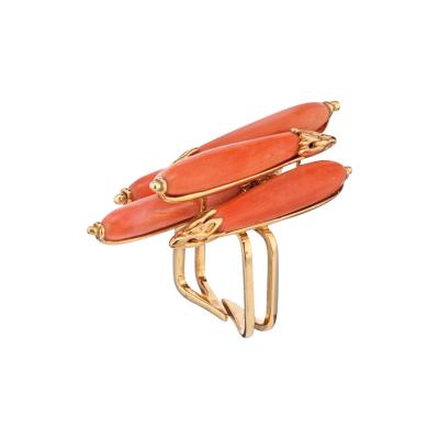 Pierre Sterl STERLE 18K YELLOW GOLD ELONGATED MULTI CORAL ESTATE RING