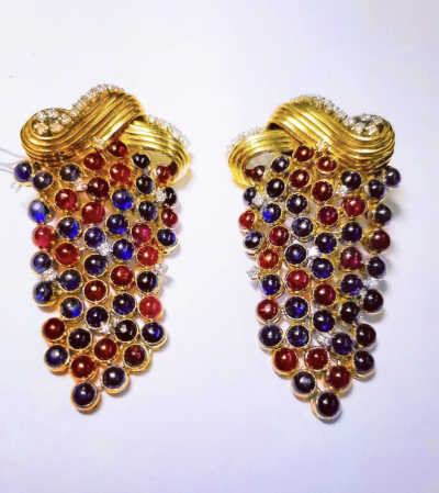 Pierre Sterl Sterle Sapphire Ruby Diamond Earrings