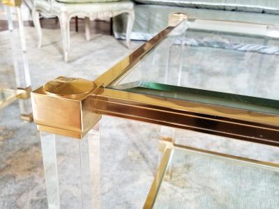 Pierre Vandel 1970S SIGNED PIERRE VANDEL LUCITE GILDED METAL END TABLES PAIR