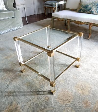 Pierre Vandel 1970S SIGNED PIERRE VANDEL LUCITE GILDED METAL END TABLES PAIR
