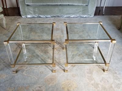 Pierre Vandel 1970S SIGNED PIERRE VANDEL LUCITE GILDED METAL END TABLES PAIR
