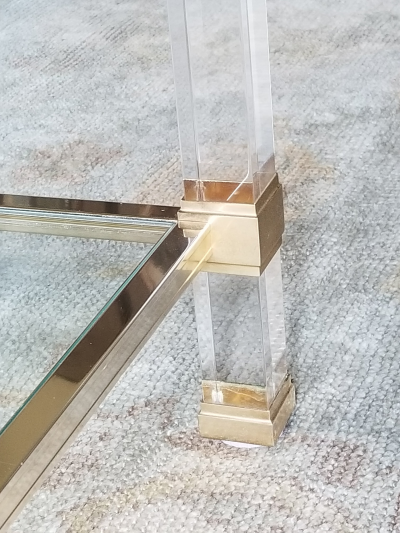 Pierre Vandel 1970S SIGNED PIERRE VANDEL LUCITE GILDED METAL END TABLES PAIR