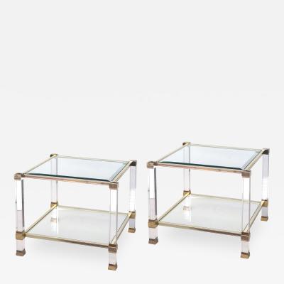 Pierre Vandel Chic Pair of French Nickel Lucite and Glass Tables by Pierre Vandel