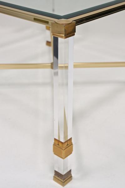 Pierre Vandel Mid Century Modern Lucite Brass Coffee Table by Pierre Vandel FR ca 1970