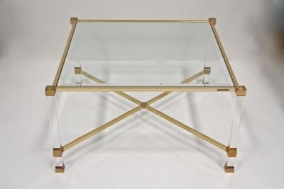 Pierre Vandel Mid Century Modern Lucite Brass Coffee Table by Pierre Vandel FR ca 1970