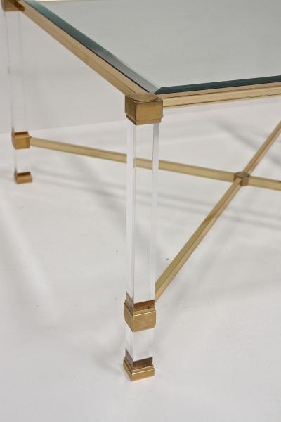 Pierre Vandel Mid Century Modern Lucite Brass Coffee Table by Pierre Vandel FR ca 1970