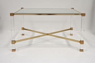 Pierre Vandel Mid Century Modern Lucite Brass Coffee Table by Pierre Vandel FR ca 1970