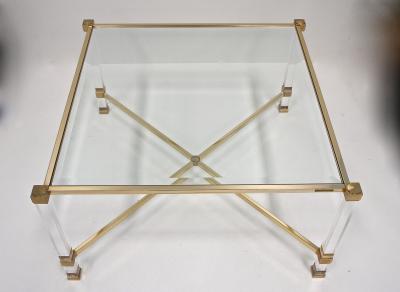 Pierre Vandel Mid Century Modern Lucite Brass Coffee Table by Pierre Vandel FR ca 1970