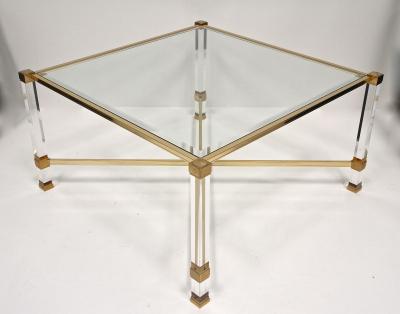 Pierre Vandel Mid Century Modern Lucite Brass Coffee Table by Pierre Vandel FR ca 1970