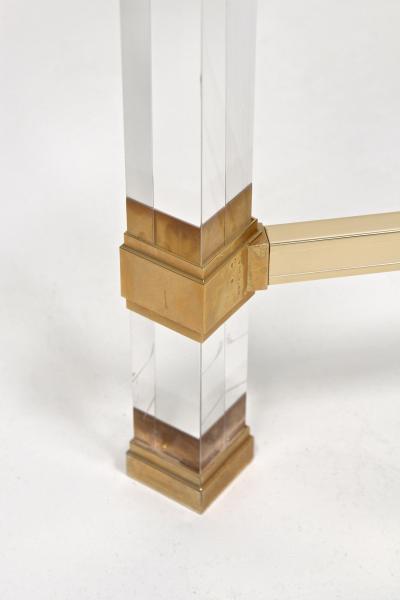 Pierre Vandel Mid Century Modern Lucite Brass Coffee Table by Pierre Vandel FR ca 1970