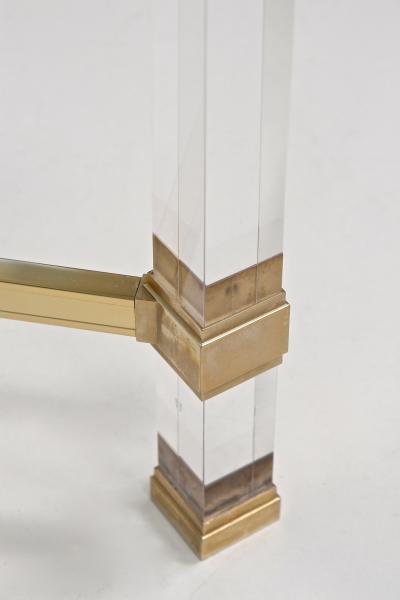 Pierre Vandel Mid Century Modern Lucite Brass Coffee Table by Pierre Vandel FR ca 1970