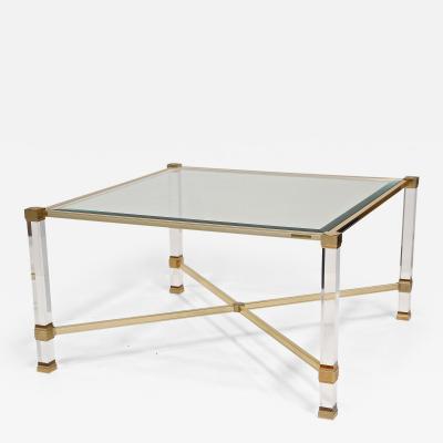 Pierre Vandel Mid Century Modern Lucite Brass Coffee Table by Pierre Vandel FR ca 1970