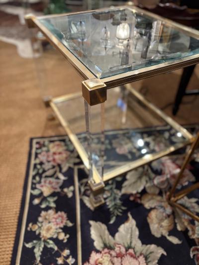Pierre Vandel Pair of Pierre Vandel Lucite and Gilded Metal with Beveled Glass Side Tables