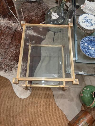 Pierre Vandel Pair of Pierre Vandel Lucite and Gilded Metal with Beveled Glass Side Tables