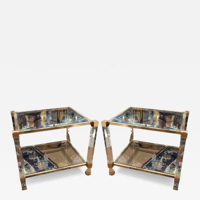 Pierre Vandel Pair of Pierre Vandel Lucite and Gilded Metal with Beveled Glass Side Tables