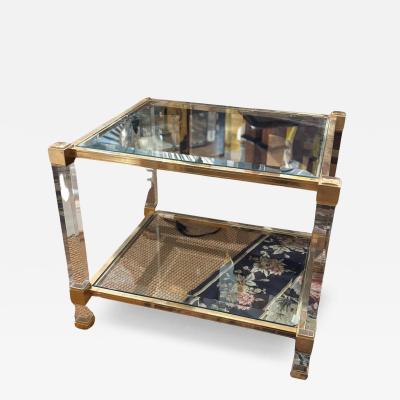 Pierre Vandel Pair of Pierre Vandel Lucite and Gilded Metal with Beveled Glass Side Tables