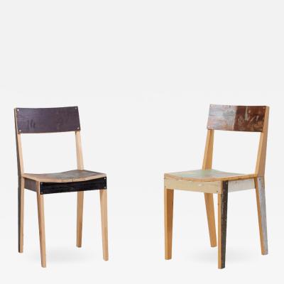 Piet Hein Eek Pair of Untreated Oak Chairs Made of Scrapwood by Piet Hein Eek