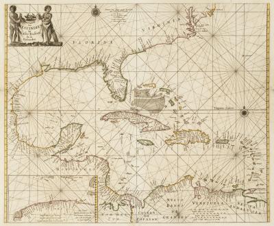 Pieter Goos 17th century sea chart of the West Indies