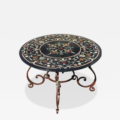 Pietra Dura Marble Wrought Iron Dining Table