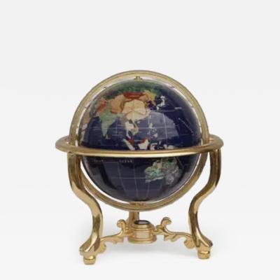Pietra Dura and Brass Globe Attributed to Maitland Smith