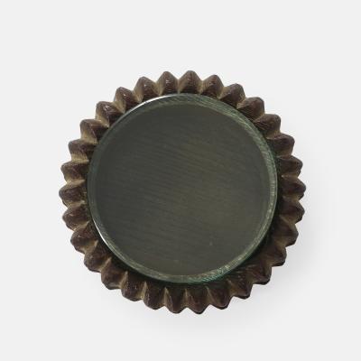 Pietro Chiesa Carved Round Wood Box with Glass Top Attributed to Pietro Chiesa