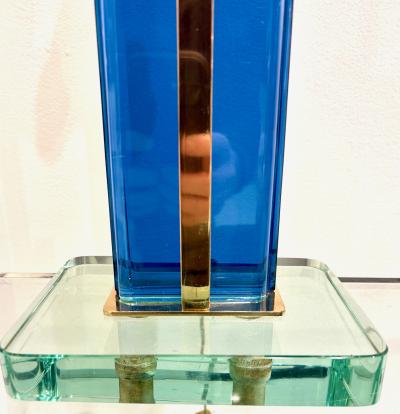 Pietro Chiesa Clear Blue Glass and Brass Table Lamp by Pietro Chiesa for Fontana Arte