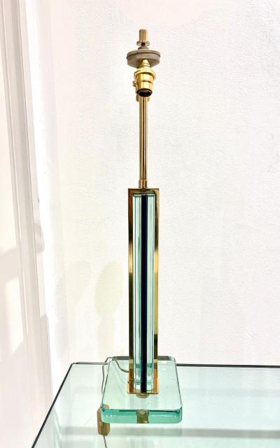 Pietro Chiesa Clear Blue Glass and Brass Table Lamp by Pietro Chiesa for Fontana Arte