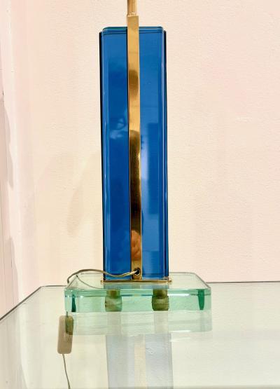 Pietro Chiesa Clear Blue Glass and Brass Table Lamp by Pietro Chiesa for Fontana Arte