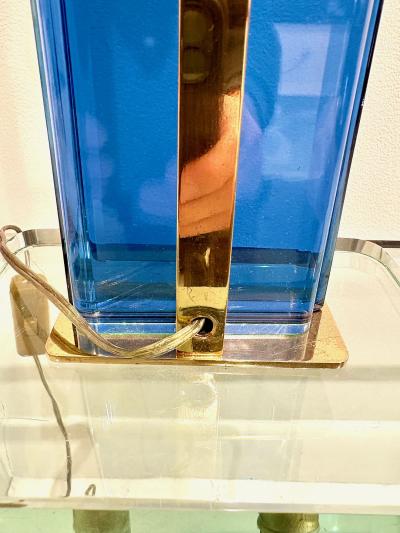 Pietro Chiesa Clear Blue Glass and Brass Table Lamp by Pietro Chiesa for Fontana Arte