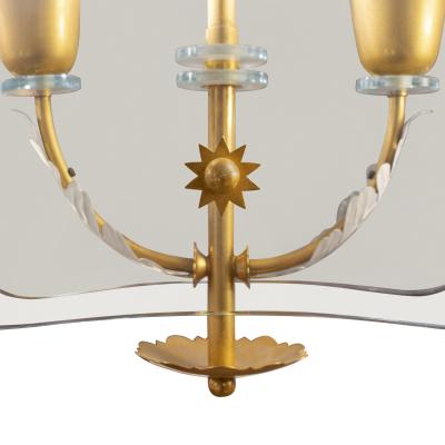 Pietro Chiesa Fontana Arte Elegant 4 Light Glass and Brass Chandelier 1940s